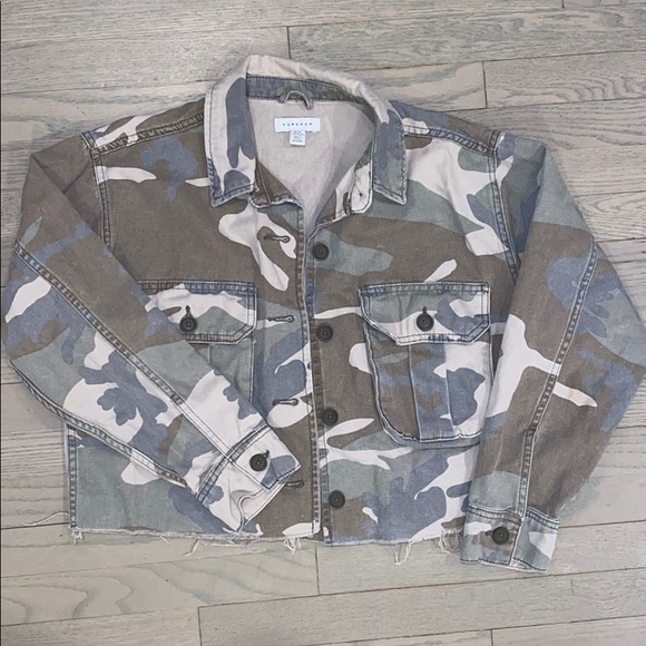 Topshop Camo Denim Cropped Jacket 